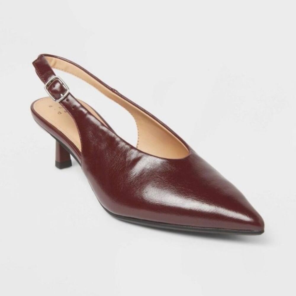 A New Day Samantha Slingback Kitten Heels Size 11 Burgundy Pointed Toe Casual